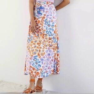 FARM Rio for Anthropologie multicolor leopard print maxi skirt small